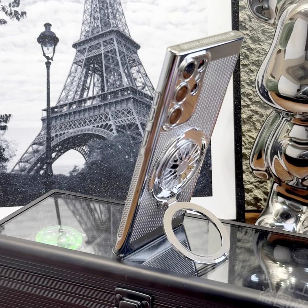 Phone Case with Gyroscope Stand for Samsung Series, Electroplating Heat Dissipation Phone Case, 360° Rotation Gyroscope Magnetic Stand Case