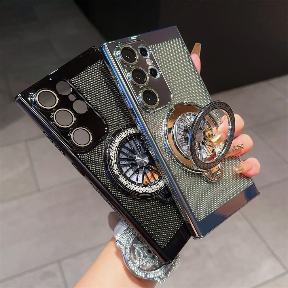 Phone Case with Gyroscope Stand for Samsung Series, Electroplating Heat Dissipation Phone Case, 360° Rotation Gyroscope Magnetic Stand Case