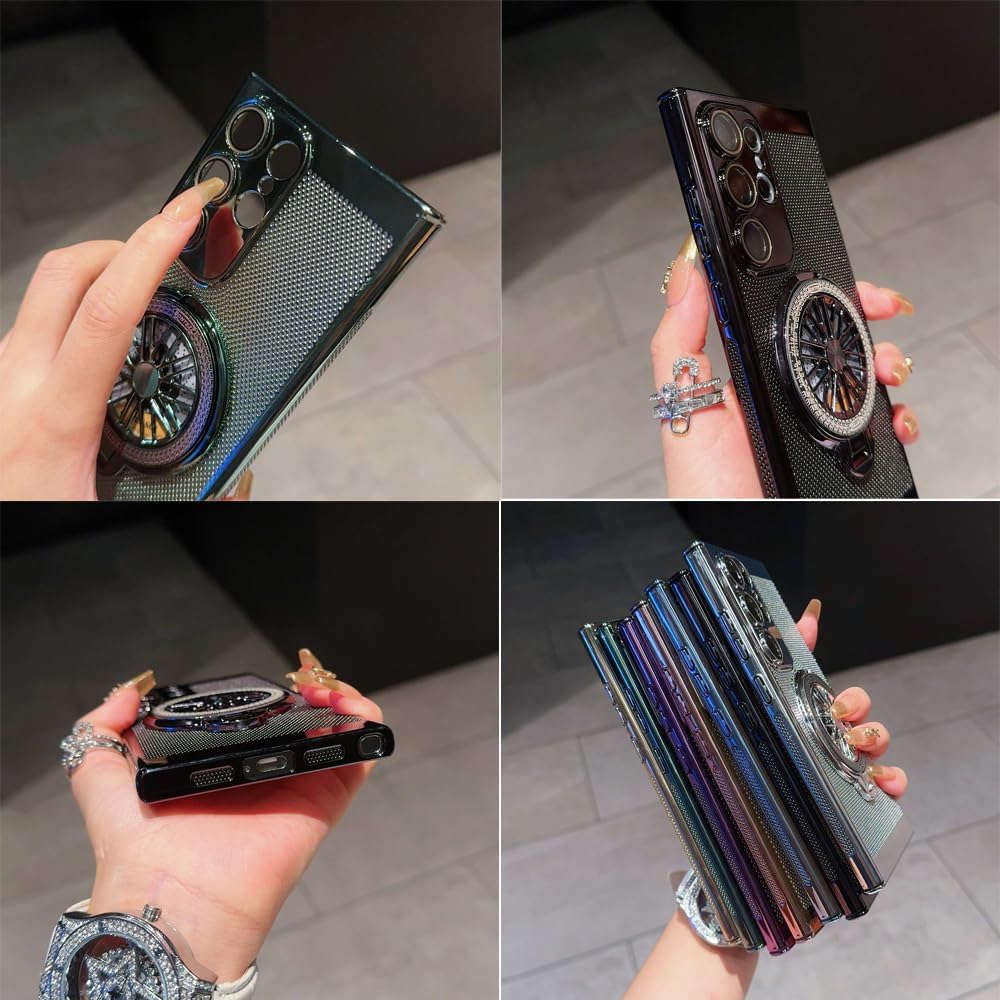 Phone Case with Gyroscope Stand for Samsung Series, Electroplating Heat Dissipation Phone Case, 360° Rotation Gyroscope Magnetic Stand Case