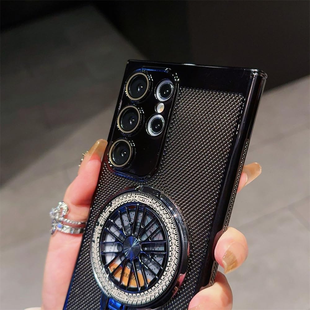 Phone Case with Gyroscope Stand for Samsung Series, Electroplating Heat Dissipation Phone Case, 360° Rotation Gyroscope Magnetic Stand Case