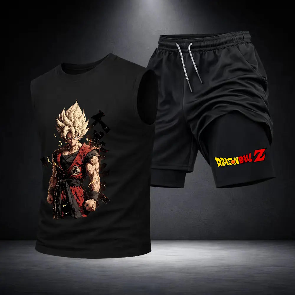 Men’s Black Workout Set Sleeveless Tank Top & Sports Shorts 2-Piece Gym Outfit