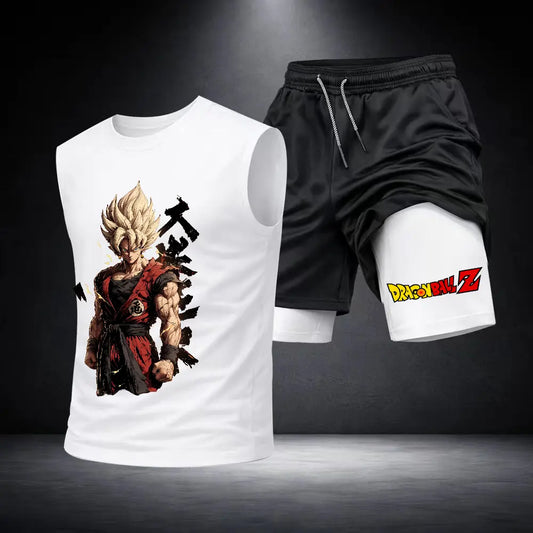 Men’s Black Workout Set Sleeveless Tank Top & Sports Shorts 2-Piece Gym Outfit