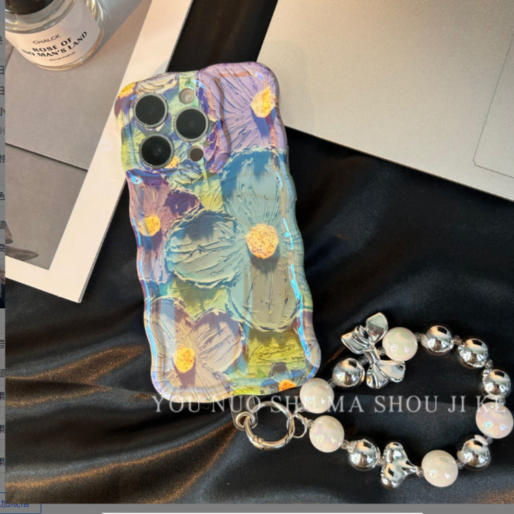 New listing iPhone blue retro oil painting floral phone case